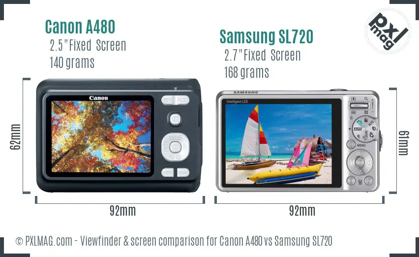 Canon A480 vs Samsung SL720 Screen and Viewfinder comparison Canon A480 vs Samsung SL720 Screen and Viewfinder comparison