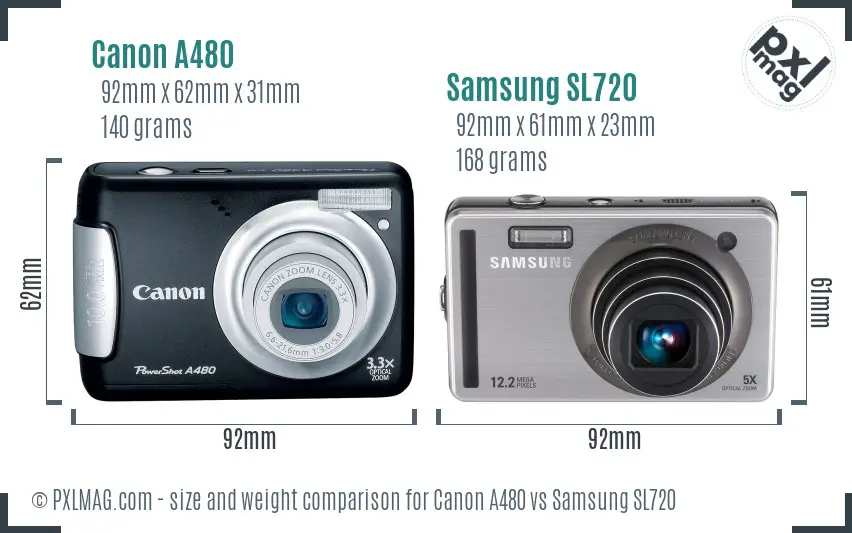 Canon A480 vs Samsung SL720 size comparison Canon A480 vs Samsung SL720 size comparison