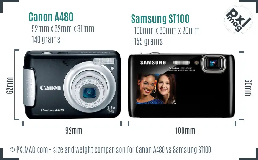 Canon A480 vs Samsung ST100 size comparison