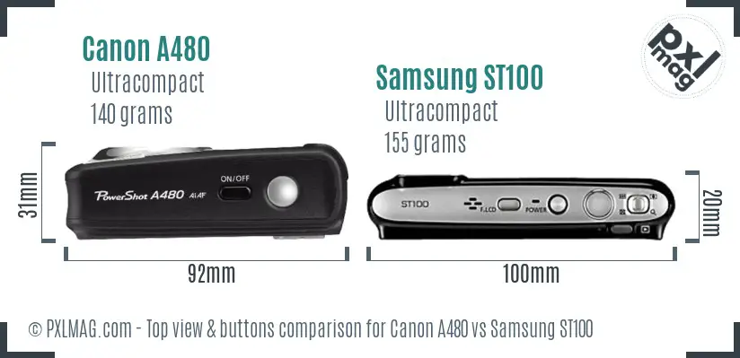 Canon A480 vs Samsung ST100 top view buttons comparison