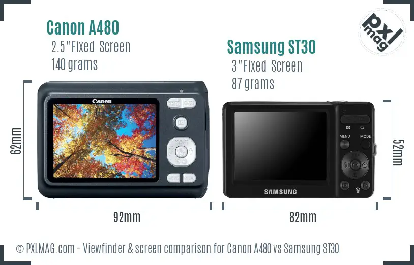 Canon A480 vs Samsung ST30 Screen and Viewfinder comparison