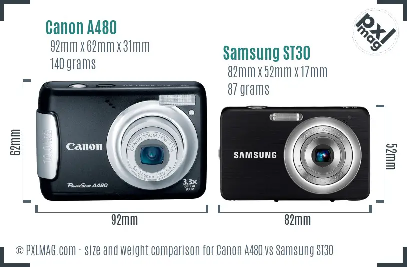 Canon A480 vs Samsung ST30 size comparison