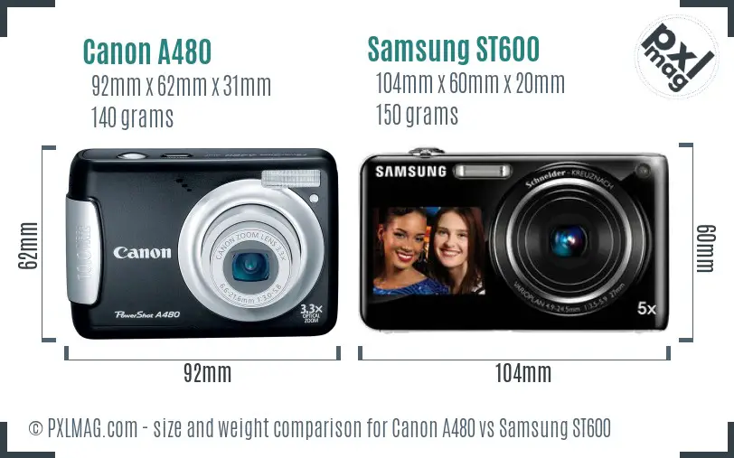 Canon A480 vs Samsung ST600 size comparison