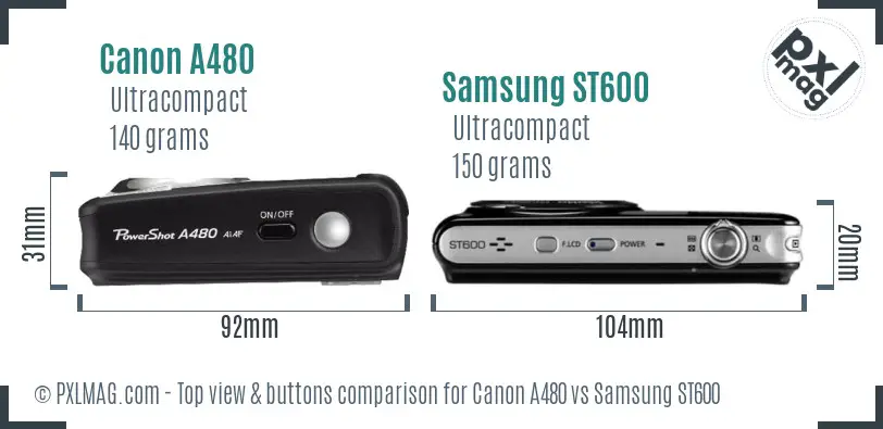 Canon A480 vs Samsung ST600 top view buttons comparison