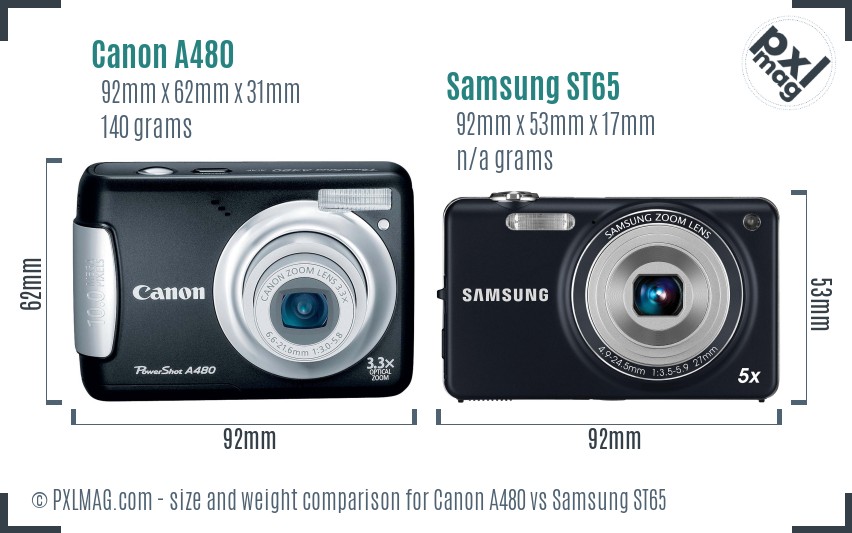 Canon A480 vs Samsung ST65 size comparison