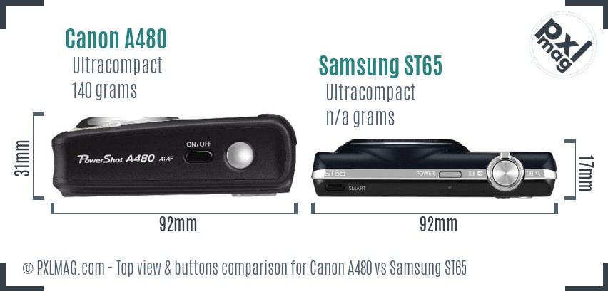 Canon A480 vs Samsung ST65 top view buttons comparison