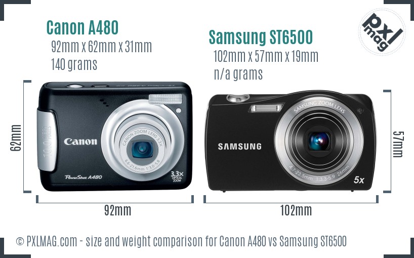 Canon A480 vs Samsung ST6500 size comparison