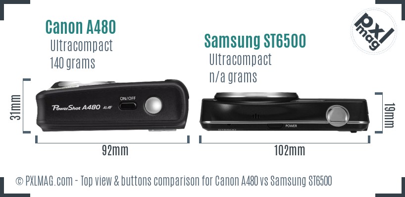 Canon A480 vs Samsung ST6500 top view buttons comparison