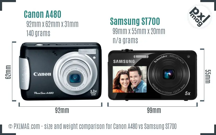 Canon A480 vs Samsung ST700 size comparison