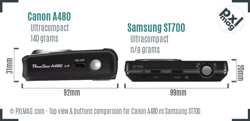 Canon A480 vs Samsung ST700 top view buttons comparison