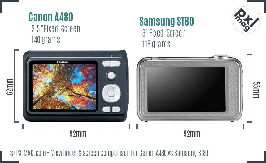 Canon A480 vs Samsung ST80 Screen and Viewfinder comparison