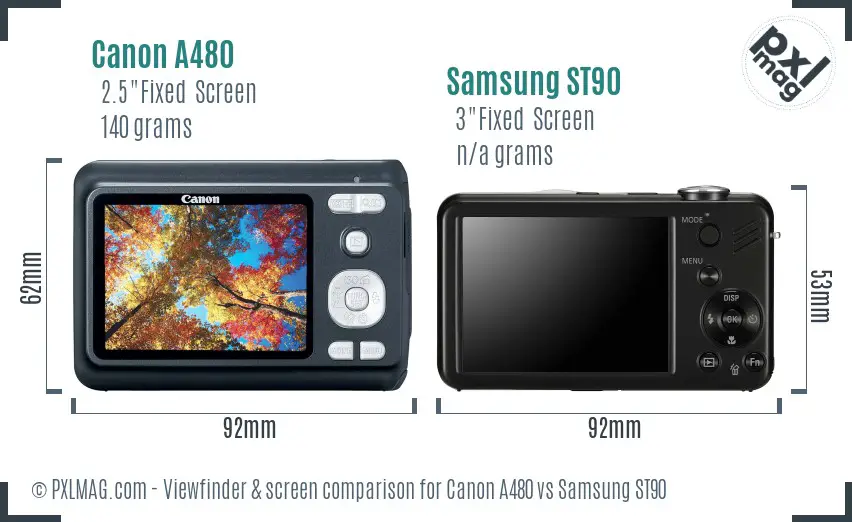 Canon A480 vs Samsung ST90 Screen and Viewfinder comparison