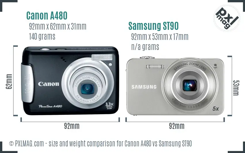 Canon A480 vs Samsung ST90 size comparison