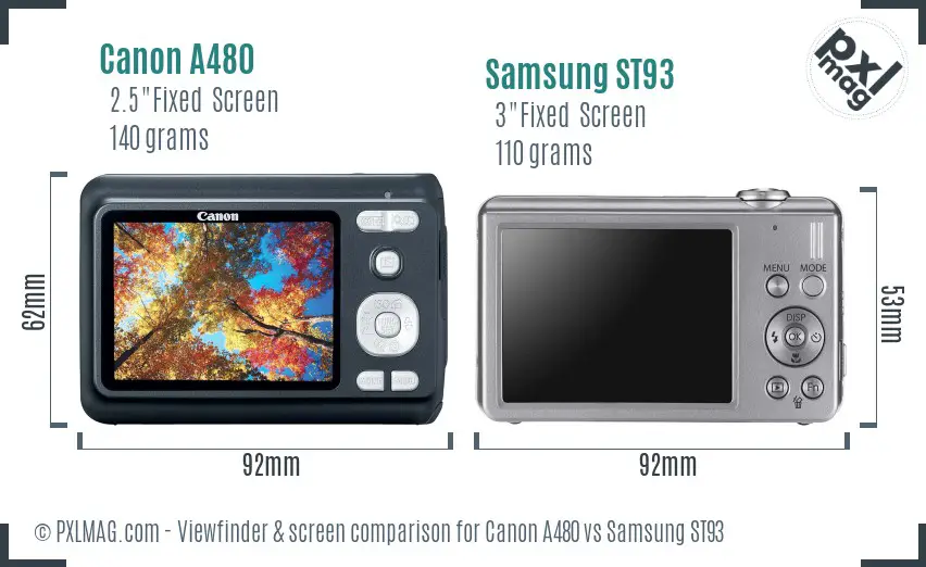 Canon A480 vs Samsung ST93 Screen and Viewfinder comparison