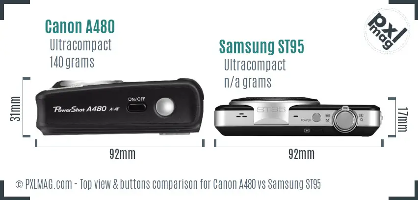 Canon A480 vs Samsung ST95 top view buttons comparison