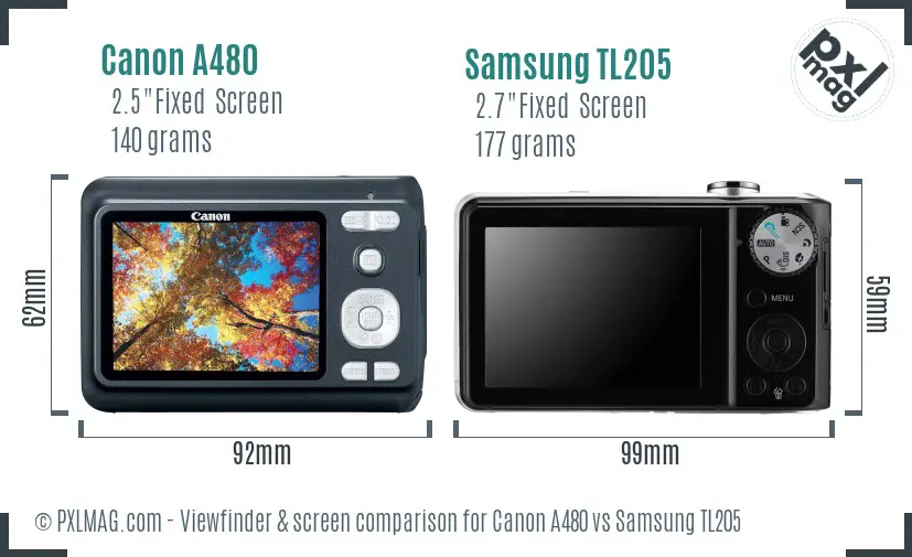 Canon A480 vs Samsung TL205 Screen and Viewfinder comparison