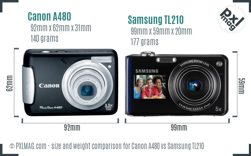 Canon A480 vs Samsung TL210 size comparison