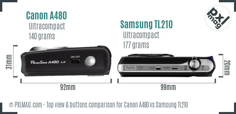Canon A480 vs Samsung TL210 top view buttons comparison