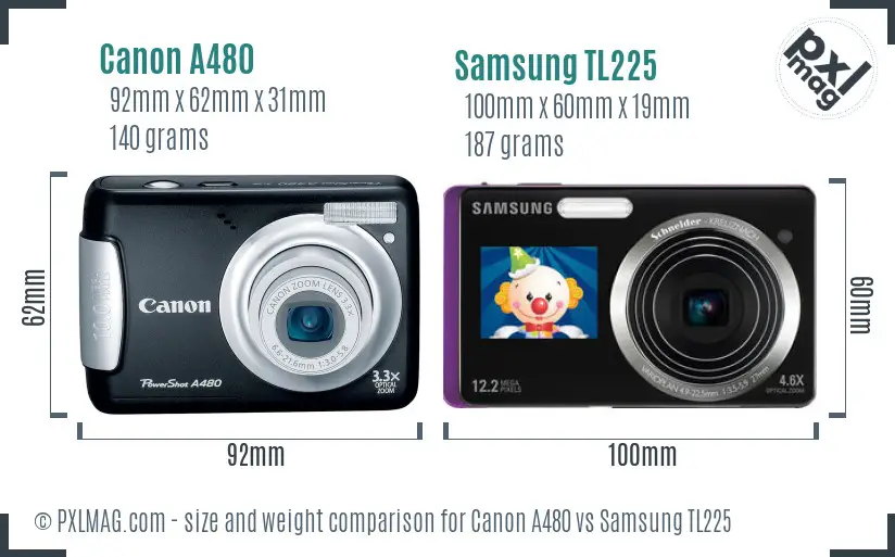 Canon A480 vs Samsung TL225 size comparison