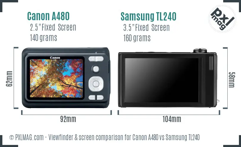 Canon A480 vs Samsung TL240 Screen and Viewfinder comparison