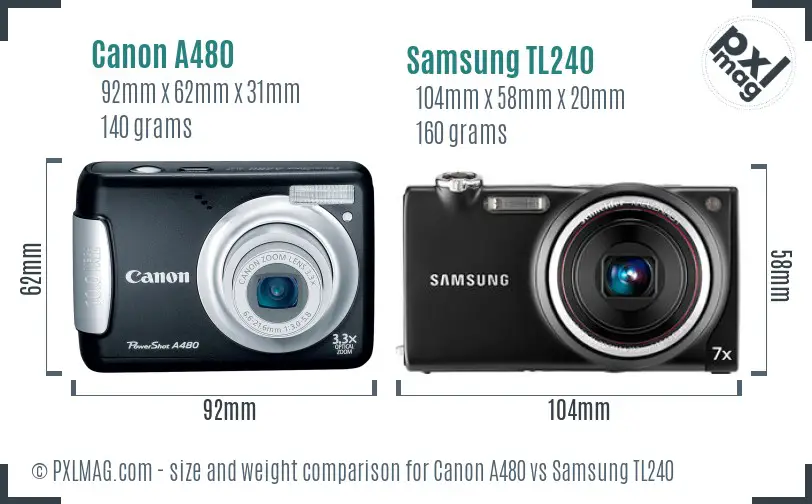 Canon A480 vs Samsung TL240 size comparison