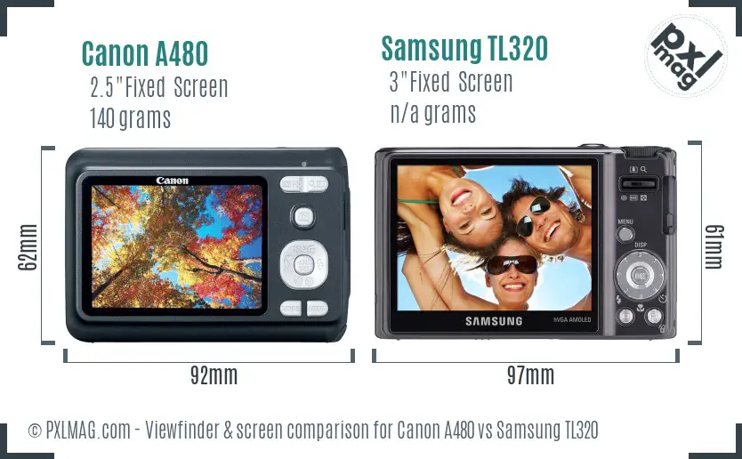 Canon A480 vs Samsung TL320 Screen and Viewfinder comparison