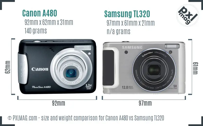 Canon A480 vs Samsung TL320 size comparison