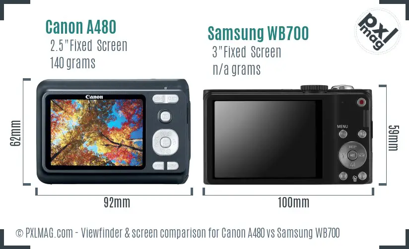 Canon A480 vs Samsung WB700 Screen and Viewfinder comparison