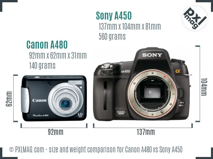 Canon A480 vs Sony A450 size comparison Canon A480 vs Sony A450 size comparison