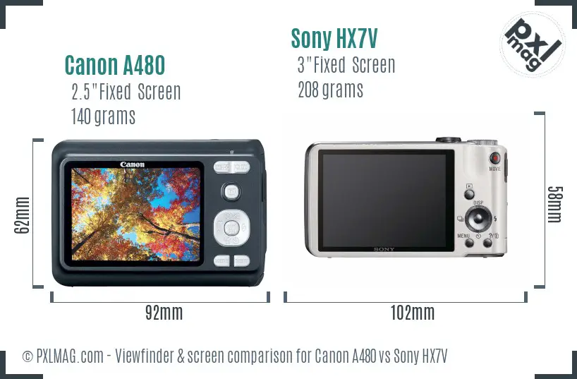 Canon A480 vs Sony HX7V Screen and Viewfinder comparison