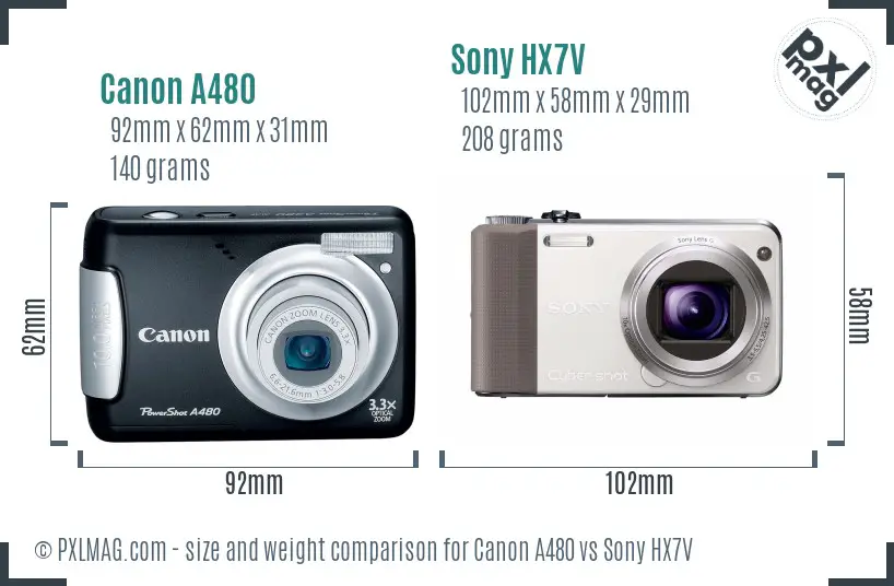 Canon A480 vs Sony HX7V size comparison