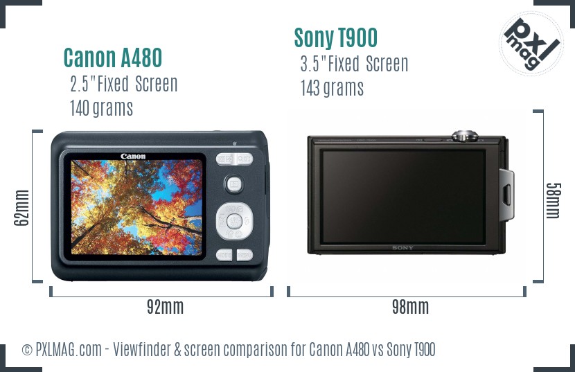 Canon A480 vs Sony T900 Screen and Viewfinder comparison