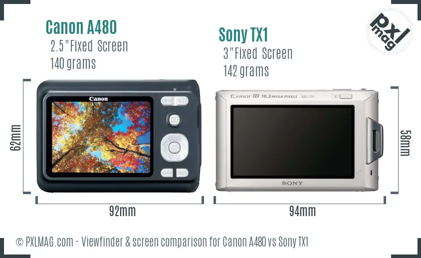 Canon A480 vs Sony TX1 Screen and Viewfinder comparison Canon A480 vs Sony TX1 Screen and Viewfinder comparison