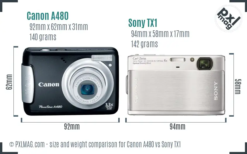 Canon A480 vs Sony TX1 size comparison Canon A480 vs Sony TX1 size comparison