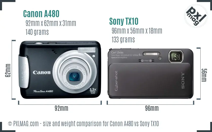 Canon A480 vs Sony TX10 size comparison
