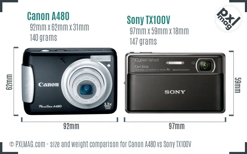 Canon A480 vs Sony TX100V size comparison