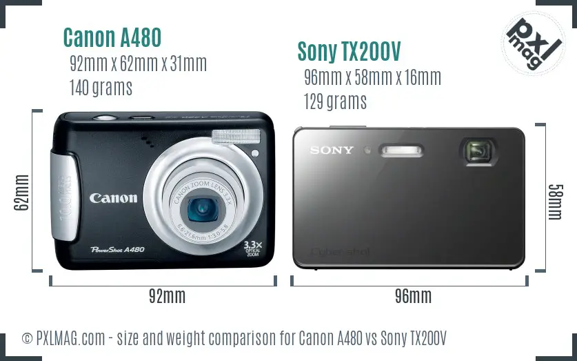 Canon A480 vs Sony TX200V size comparison