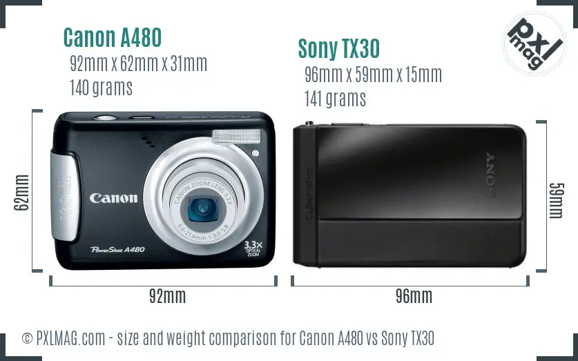 Canon A480 vs Sony TX30 size comparison