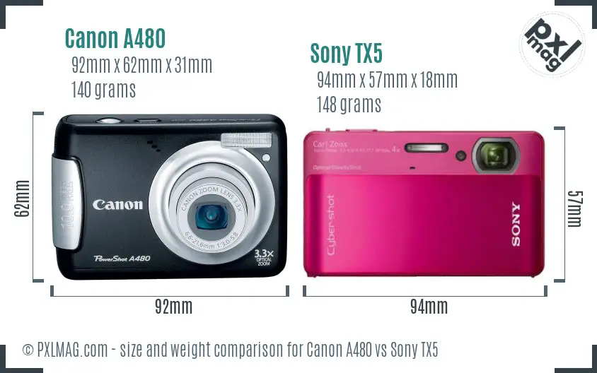 Canon A480 vs Sony TX5 size comparison