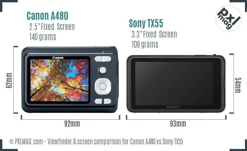 Canon A480 vs Sony TX55 Screen and Viewfinder comparison