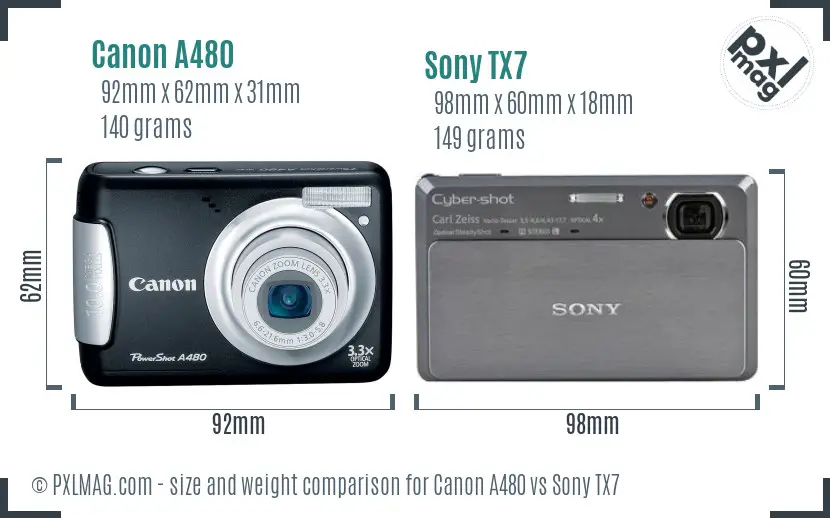 Canon A480 vs Sony TX7 size comparison