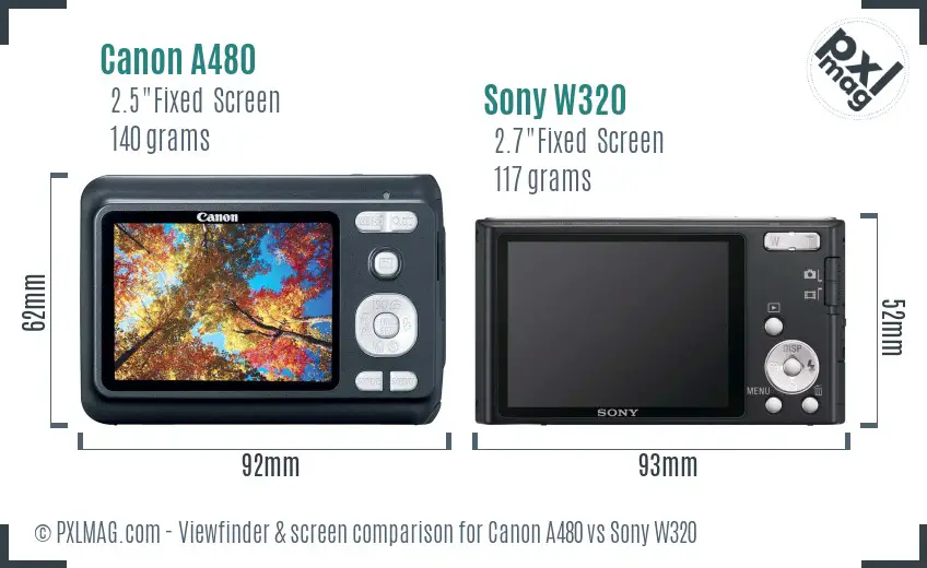 Canon A480 vs Sony W320 Screen and Viewfinder comparison