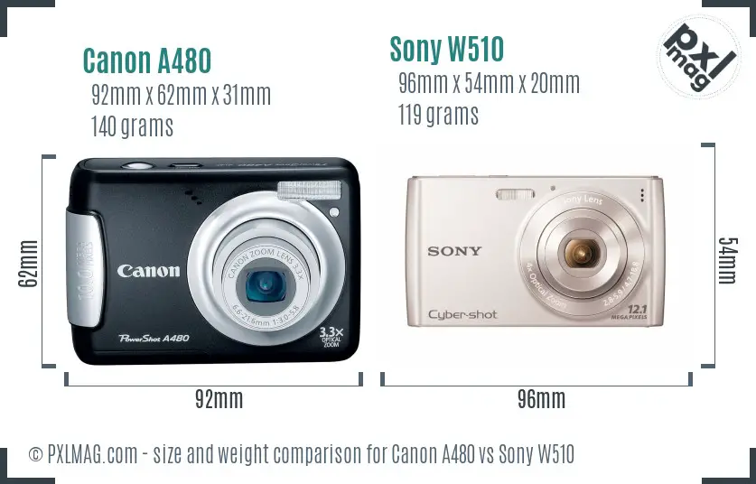 Canon A480 vs Sony W510 size comparison