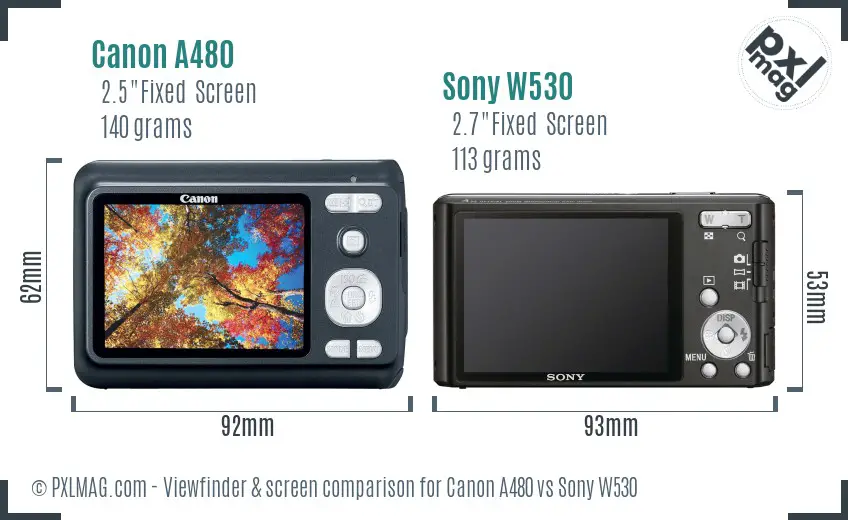 Canon A480 vs Sony W530 Screen and Viewfinder comparison