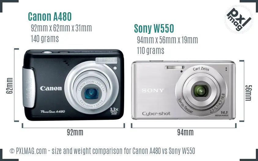 Canon A480 vs Sony W550 size comparison