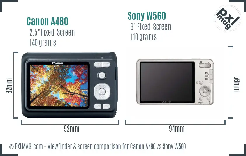 Canon A480 vs Sony W560 Screen and Viewfinder comparison