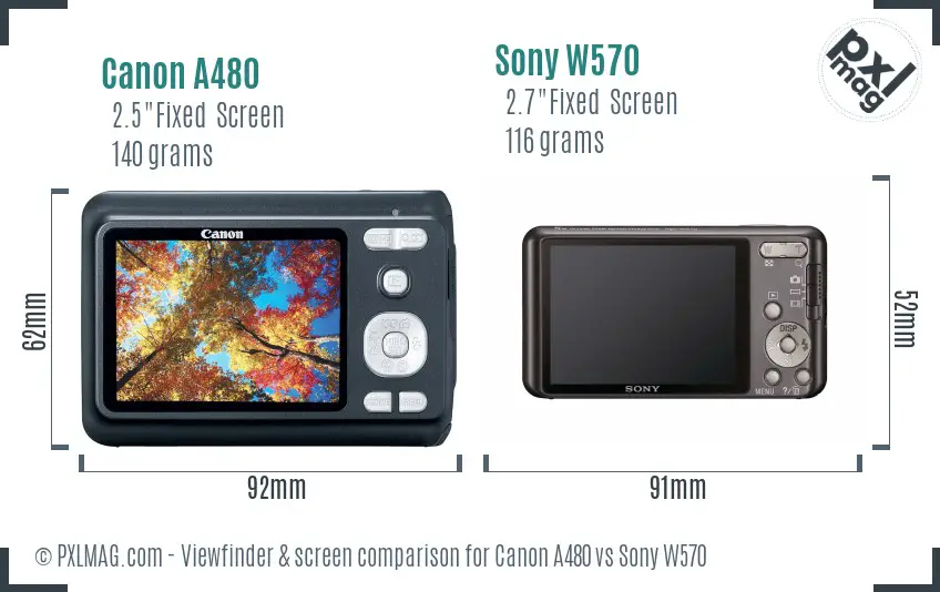 Canon A480 vs Sony W570 Screen and Viewfinder comparison