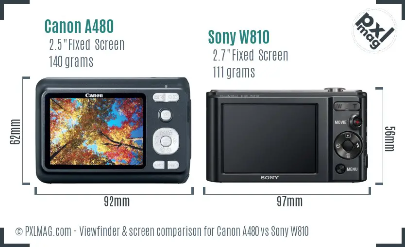 Canon A480 vs Sony W810 Screen and Viewfinder comparison