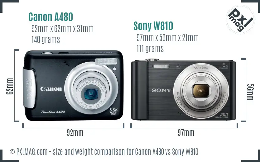 Canon A480 vs Sony W810 size comparison