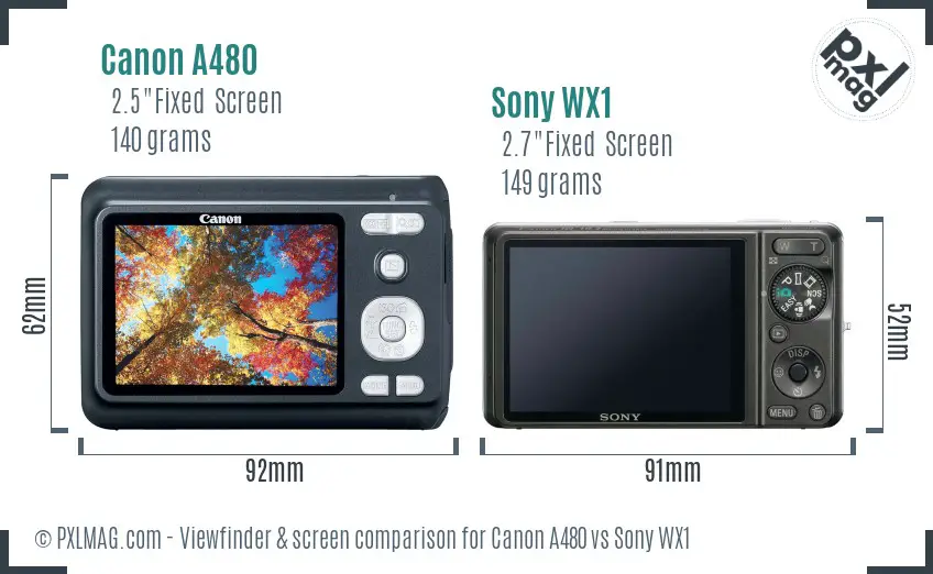 Canon A480 vs Sony WX1 Screen and Viewfinder comparison